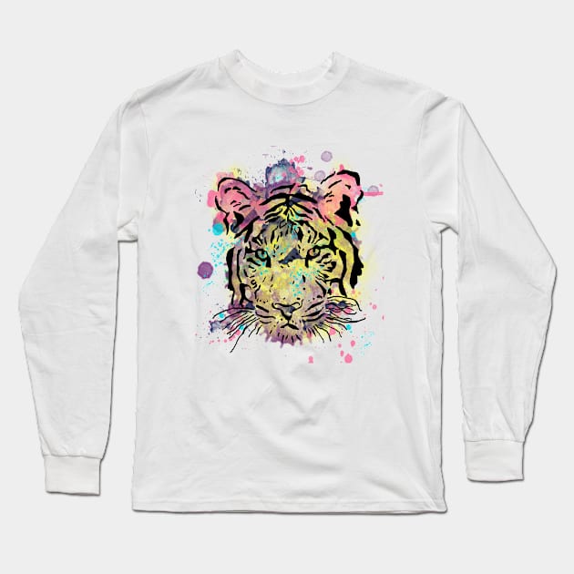 Tiger water splatters Long Sleeve T-Shirt by Wimido